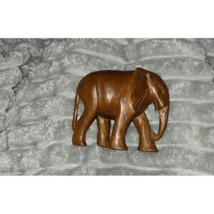 VTG Hand Carved Solid Wood Elephant Sculpture Wooden Decor Figurine